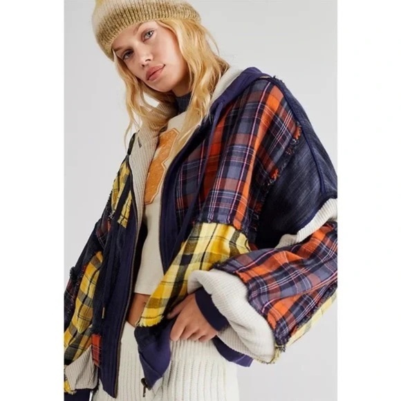 Free People We The Free Patch Reverse Hoodie Shirt Jacket Slouchy Zip Up Sz S - Picture 1 of 7